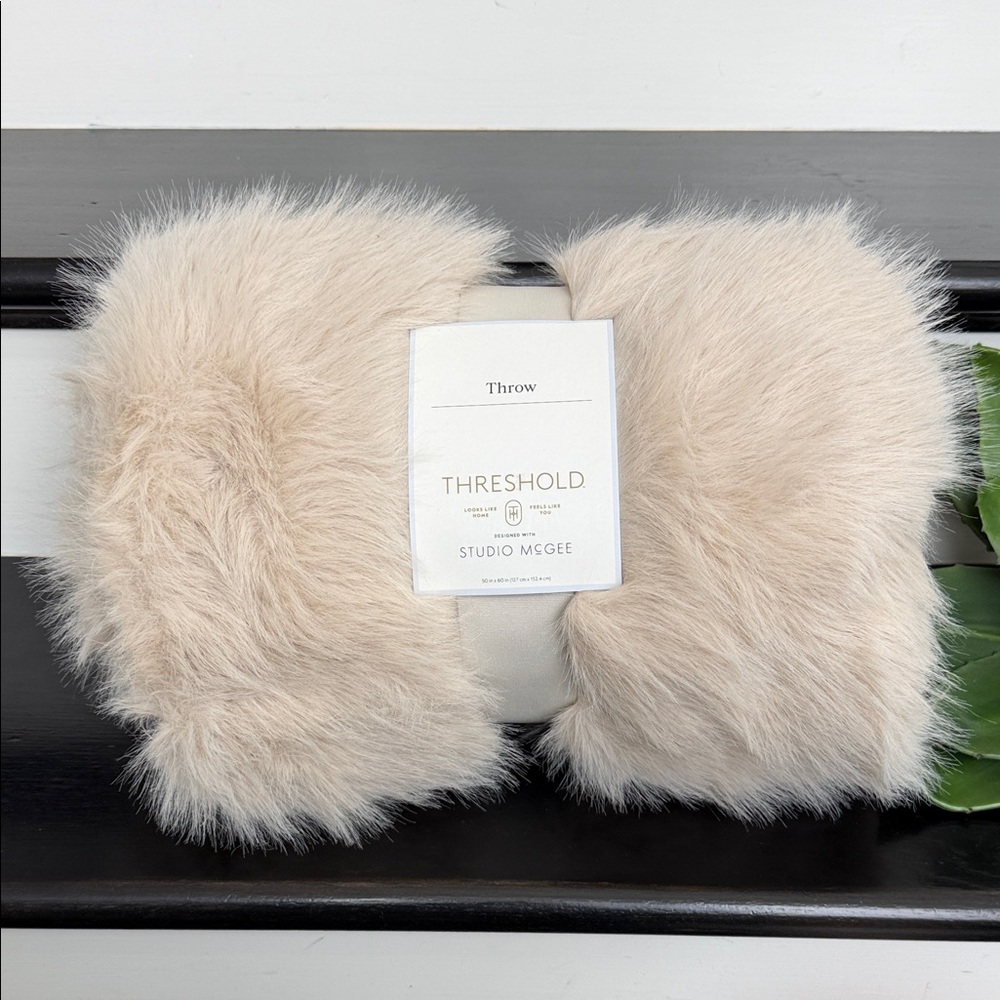 Studio McGee Faux Fur Throw Blanket in Light Beige